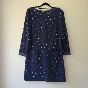 J.CREW 100% Silk Shift Dress | 6 | Navy Blue White Polka Dots Lined Pockets